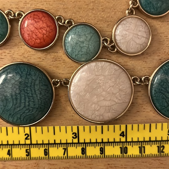 Beautiful Blue and Tangerine Gold-Tone Disk Necklace stamped C - Picture 7 of 7